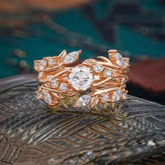 Romantic Nature-inspired 6-Prong Round Cut Moissanite Stacking Ring