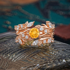 Romantic Nature-inspired 6-Prong Round Cut Citrine Stacking Ring