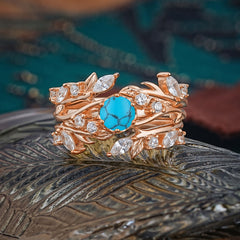 Romantic Nature-inspired 6-Prong Round Cut Turquoise Stacking Ring