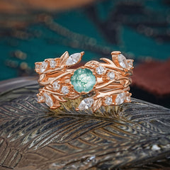 Romantic Nature-inspired 6-Prong Round Cut Natural Moss Agate Stacking Ring