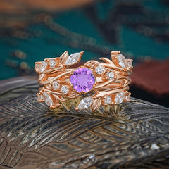 Romantic Nature-inspired 6-Prong Round Cut Natural Amethyst Stacking Ring