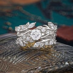 Romantic Nature-inspired 6-Prong Round Cut Moissanite Stacking Ring