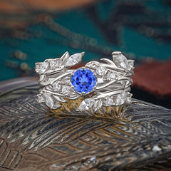 Romantic Nature-inspired 6-Prong Round Cut Sapphire Stacking Ring