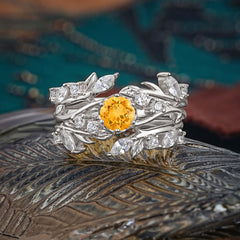 Romantic Nature-inspired 6-Prong Round Cut Citrine Stacking Ring