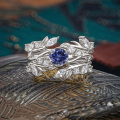 Romantic Nature-inspired 6-Prong Round Cut Natural Tanzanite Stacking Ring