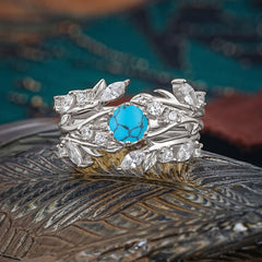 Romantic Nature-inspired 6-Prong Round Cut Turquoise Stacking Ring