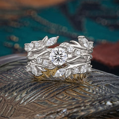 Romantic Nature-inspired 6-Prong Round Cut Lab Diamond Stacking Ring