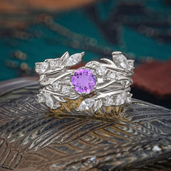 Romantic Nature-inspired 6-Prong Round Cut Natural Amethyst Stacking Ring
