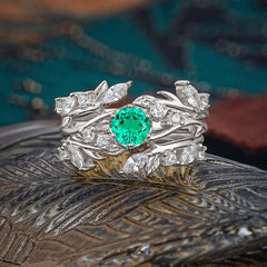 Romantic Nature-inspired 6-Prong Round Cut Emerald Stacking Ring