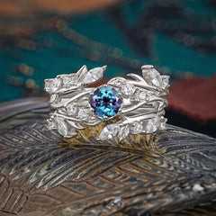 Romantic Nature-inspired 6-Prong Round Cut Alexandrite Stacking Ring
