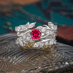 Romantic Nature-inspired 6-Prong Round Cut Ruby Stacking Ring