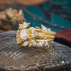 Romantic Nature-inspired 6-Prong Round Cut Moissanite Stacking Ring