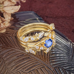 Romantic Nature-inspired 6-Prong Round Cut Sapphire Stacking Ring