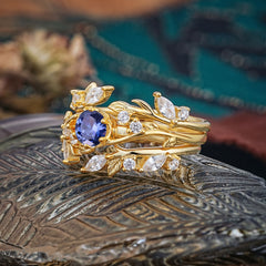 Romantic Nature-inspired 6-Prong Round Cut Natural Tanzanite Stacking Ring