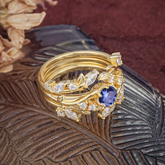 Romantic Nature-inspired 6-Prong Round Cut Natural Tanzanite Stacking Ring