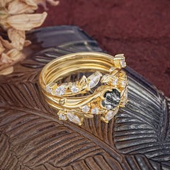 Romantic Nature-inspired 6-Prong Round Cut Natural Black Rutilated Quartz Stacking Ring
