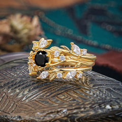 Romantic Nature-inspired 6-Prong Round Cut Natural Black Onyx Stacking Ring