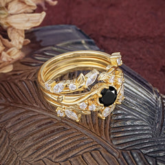 Romantic Nature-inspired 6-Prong Round Cut Natural Black Onyx Stacking Ring