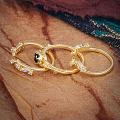 Romantic Nature-inspired 6-Prong Round Cut Natural Black Onyx Stacking Ring