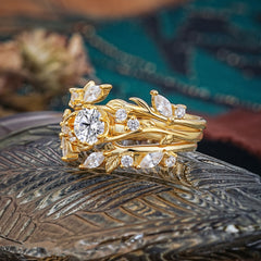 Romantic Nature-inspired 6-Prong Round Cut Lab Diamond Stacking Ring