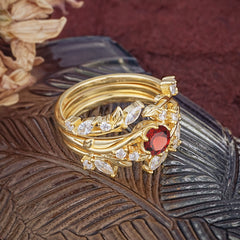 Romantic Nature-inspired 6-Prong Round Cut Natural Garnet Stacking Ring
