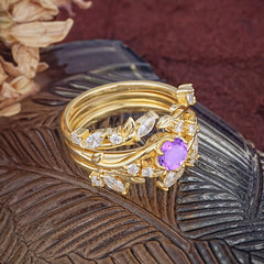 Romantic Nature-inspired 6-Prong Round Cut Natural Amethyst Stacking Ring