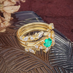 Romantic Nature-inspired 6-Prong Round Cut Emerald Stacking Ring