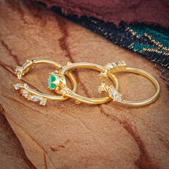 Romantic Nature-inspired 6-Prong Round Cut Emerald Stacking Ring