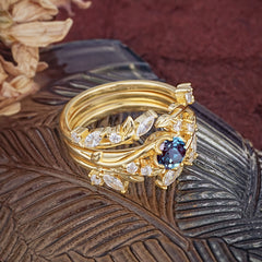 Romantic Nature-inspired 6-Prong Round Cut Alexandrite Stacking Ring