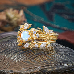 Romantic Nature-inspired 6-Prong Round Cut Natural Moonstone Stacking Ring