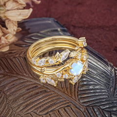 Romantic Nature-inspired 6-Prong Round Cut Natural Moonstone Stacking Ring