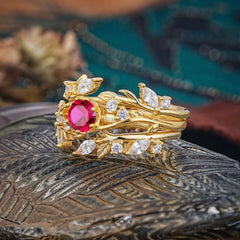 Romantic Nature-inspired 6-Prong Round Cut Ruby Stacking Ring