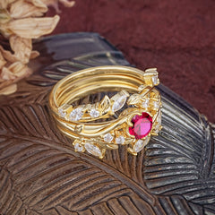 Romantic Nature-inspired 6-Prong Round Cut Ruby Stacking Ring