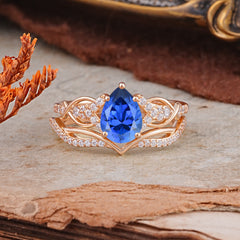 Romantic 5-Prong Pear Cut Sapphire Stacking Ring