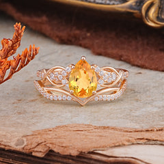 Romantic 5-Prong Pear Cut Citrine Stacking Ring