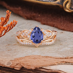 Romantic 5-Prong Pear Cut Natural Tanzanite Stacking Ring