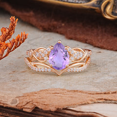 Romantic 5-Prong Pear Cut Natural Amethyst Stacking Ring