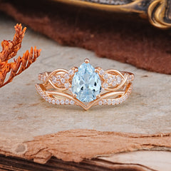 Romantic 5-Prong Pear Cut Aquamarine Stacking Ring