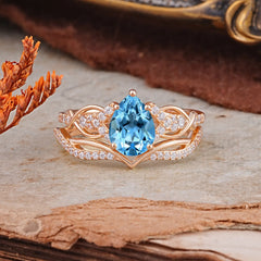 Romantic 5-Prong Pear Cut Aquamarine Stacking Ring