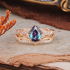 Romantic 5-Prong Pear Cut Alexandrite Stacking Ring