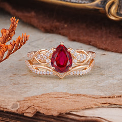 Romantic 5-Prong Pear Cut Ruby Stacking Ring