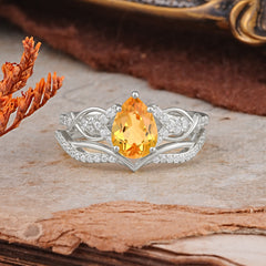 Romantic 5-Prong Pear Cut Citrine Stacking Ring