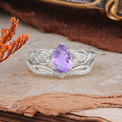 Romantic 5-Prong Pear Cut Natural Amethyst Stacking Ring