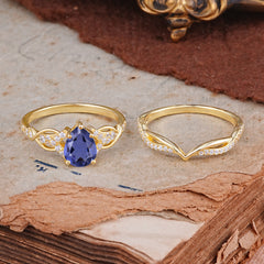 Romantic 5-Prong Pear Cut Natural Tanzanite Stacking Ring