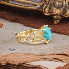 Romantic 5-Prong Pear Cut Turquoise Stacking Ring