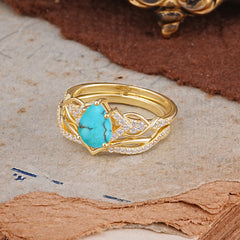 Romantic 5-Prong Pear Cut Turquoise Stacking Ring