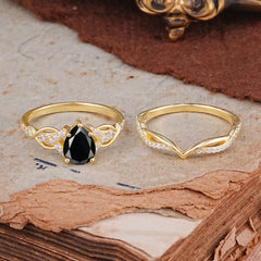 Romantic 5-Prong Pear Cut Natural Black Onyx Stacking Ring