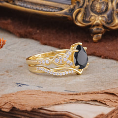 Romantic 5-Prong Pear Cut Natural Black Onyx Stacking Ring