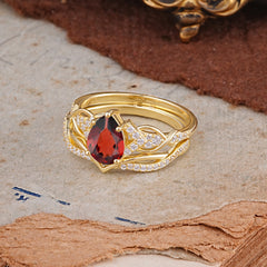 Romantic 5-Prong Pear Cut Natural Garnet Stacking Ring
