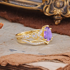 Romantic 5-Prong Pear Cut Natural Amethyst Stacking Ring